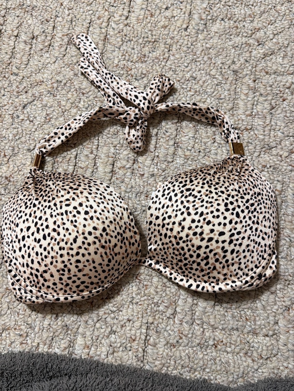 Victoria's Secret Leopard Halter Bikini Top - Beige and Black